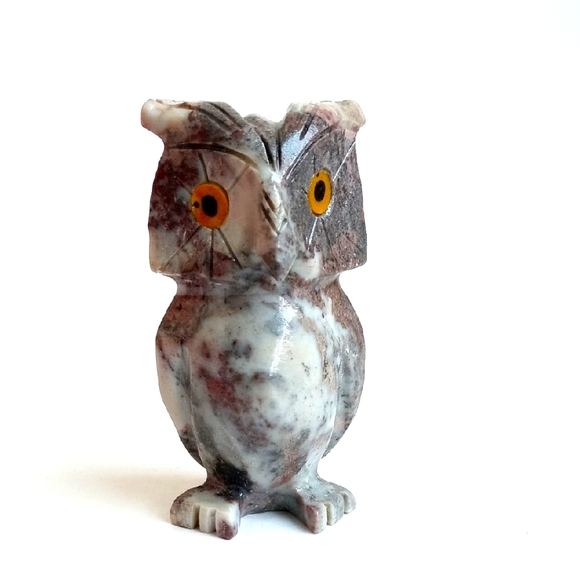 Marbled Owl Soap Stone Vintage Natural Toned Marbled Owl Figurine 3" Tall - Picture 2 of 12